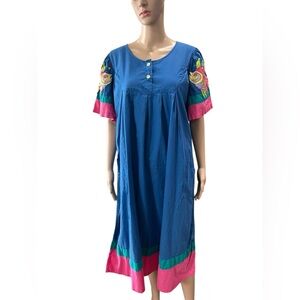 La Cera comfortwear patio dress appliqué muumuu embroidered bright kaftan-S